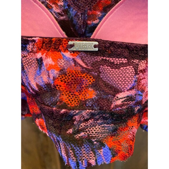 Victoria Secret Bralette Bra  Sz Small Black Pink Purple Lace Razorback Lingerie - Picture 6 of 12